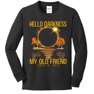 Hello Darkness My Old Friend Solar Eclipse April 08 2024 Kids Long Sleeve Shirt