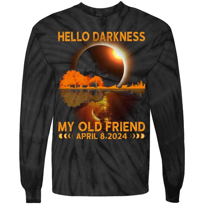 Hello Darkness My Friend Solar Eclipse April 8 2024 Tie-Dye Long Sleeve Shirt