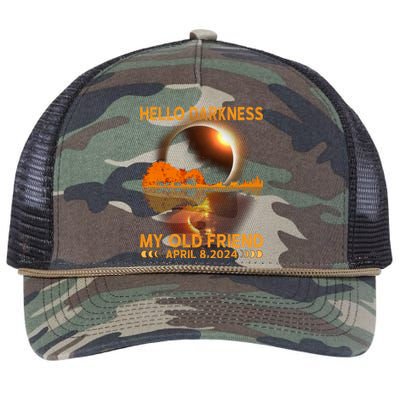 Hello Darkness My Friend Solar Eclipse April 8 2024 Retro Rope Trucker Hat Cap