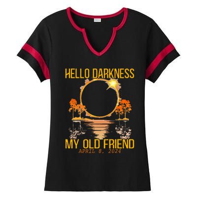 Hello Darkness My Old Friend Solar Eclipse April 08 2024 Ladies Halftime Notch Neck Tee