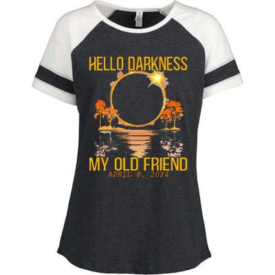 Hello Darkness My Old Friend Solar Eclipse April 08 2024 Enza Ladies Jersey Colorblock Tee