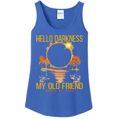 Hello Darkness My Old Friend Solar Eclipse April 08 2024 Ladies Essential Tank