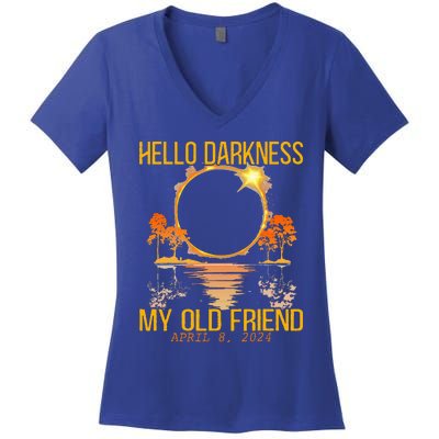 Hello Darkness My Old Friend Solar Eclipse April 08 2024 Women's V-Neck T-Shirt