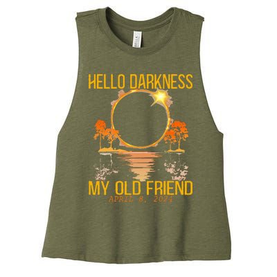 Hello Darkness My Old Friend Solar Eclipse April 08 2024 Women's Racerback Cropped Tank