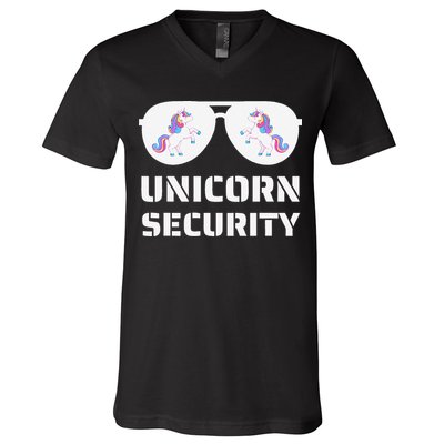 Halloween Dad Mom Daughter Unicorn Security V-Neck T-Shirt