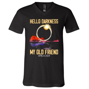 Hello Darkness My Old Friend Solar Eclipse April 08 2024 V-Neck T-Shirt