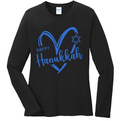 Hanukkah Dreidel Menorah Jewish Chanukah Holiday  Ladies Long Sleeve Shirt