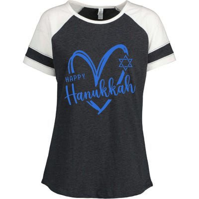 Hanukkah Dreidel Menorah Jewish Chanukah Holiday  Enza Ladies Jersey Colorblock Tee