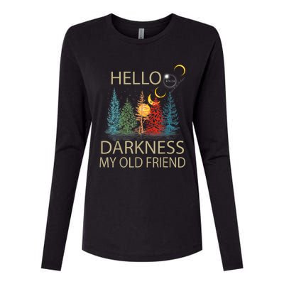 Hello Darkness My Old Friend Solar Eclipse April 08 2024 Womens Cotton Relaxed Long Sleeve T-Shirt