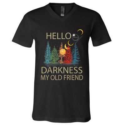 Hello Darkness My Old Friend Solar Eclipse April 08 2024 V-Neck T-Shirt