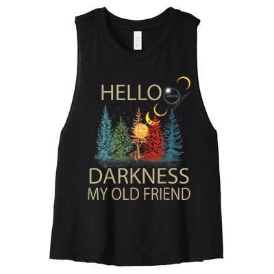 Hello Darkness My Old Friend Solar Eclipse April 08 2024 Women's Racerback Cropped Tank