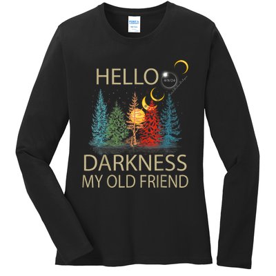 Hello Darkness My Old Friend Solar Eclipse April 08 2024 Ladies Long Sleeve Shirt