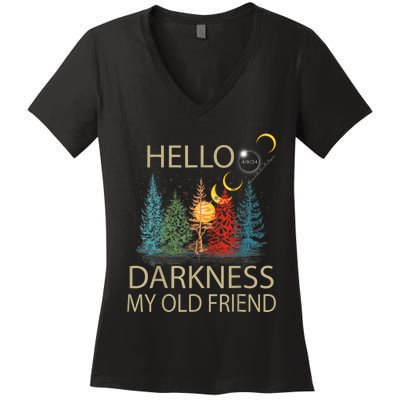 Hello Darkness My Old Friend Solar Eclipse April 08 2024 Women's V-Neck T-Shirt