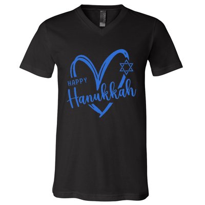 Hanukkah Dreidel Menorah Jewish Chanukah Holiday  V-Neck T-Shirt