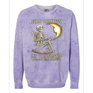 Hello Darkness My Old Friend Funny Skeleton Solar Eclipse Colorblast Crewneck Sweatshirt