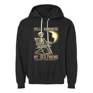 Hello Darkness My Old Friend Funny Skeleton Solar Eclipse Garment-Dyed Fleece Hoodie