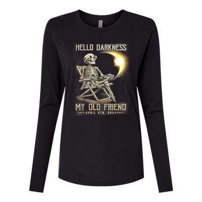 Hello Darkness My Old Friend Funny Skeleton Solar Eclipse Womens Cotton Relaxed Long Sleeve T-Shirt