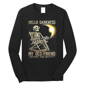 Hello Darkness My Old Friend Funny Skeleton Solar Eclipse Long Sleeve Shirt