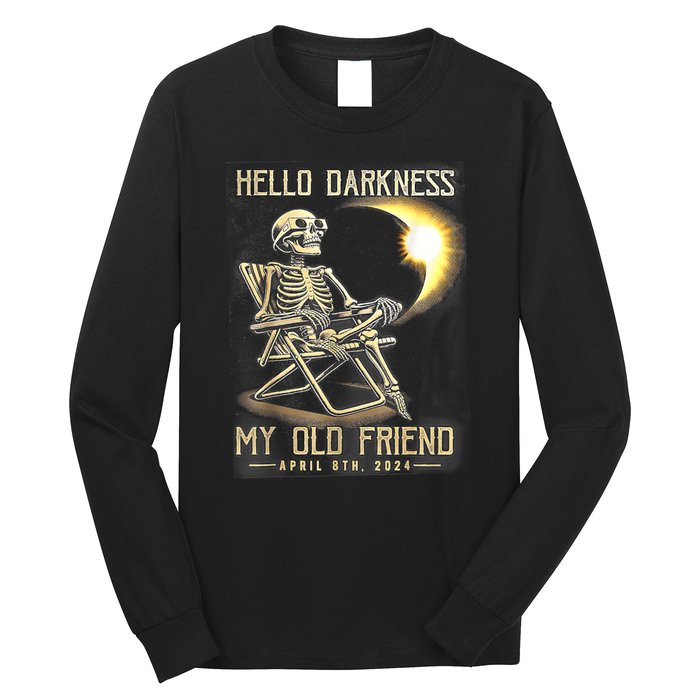 Hello Darkness My Old Friend Funny Skeleton Solar Eclipse Long Sleeve Shirt