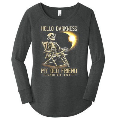 Hello Darkness My Old Friend Funny Skeleton Solar Eclipse Women's Perfect Tri Tunic Long Sleeve Shirt