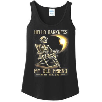 Hello Darkness My Old Friend Funny Skeleton Solar Eclipse Ladies Essential Tank