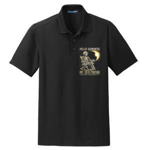 Hello Darkness My Old Friend Funny Skeleton Solar Eclipse Dry Zone Grid Polo