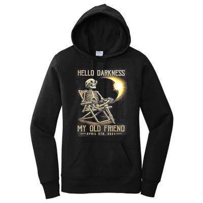 Hello Darkness My Old Friend Funny Skeleton Solar Eclipse Women's Pullover Hoodie