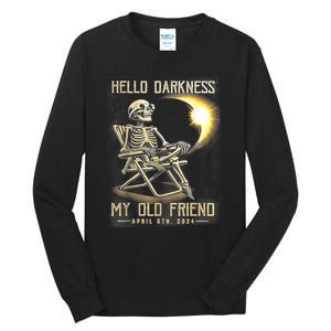 Hello Darkness My Old Friend Funny Skeleton Solar Eclipse Tall Long Sleeve T-Shirt