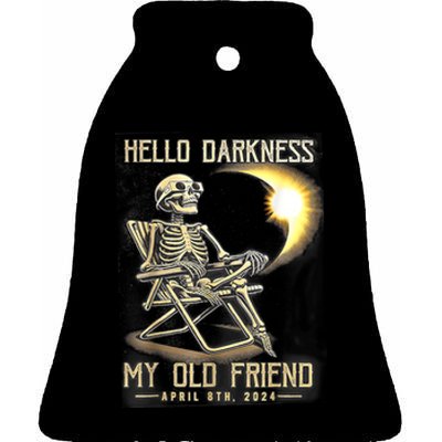 Hello Darkness My Old Friend Funny Skeleton Solar Eclipse Ceramic Bell Ornament