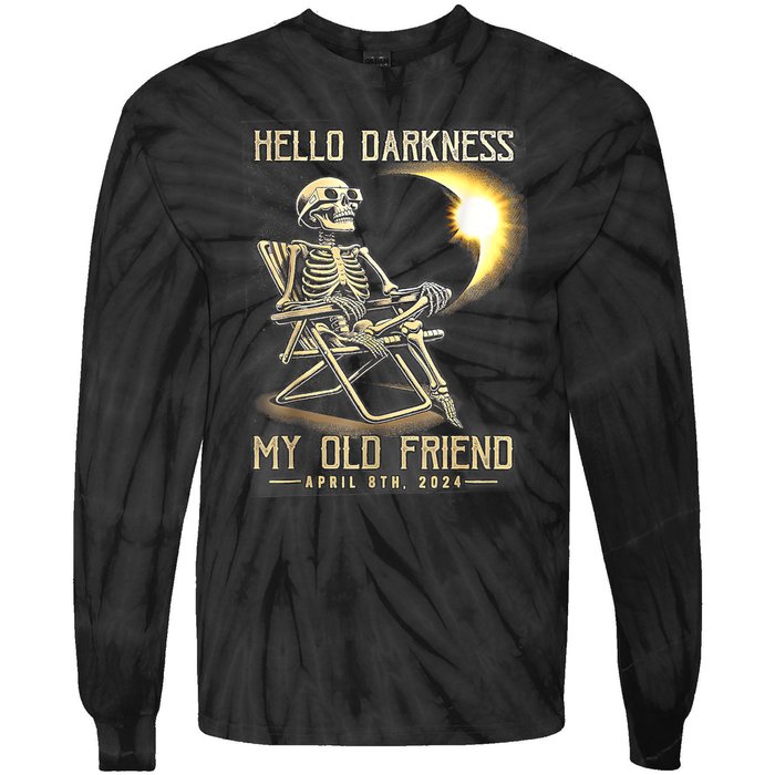 Hello Darkness My Old Friend Funny Skeleton Solar Eclipse Tie-Dye Long Sleeve Shirt