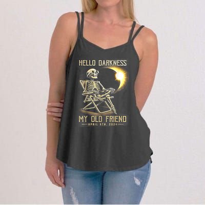 Hello Darkness My Old Friend Funny Skeleton Solar Eclipse Women's Strappy Tank