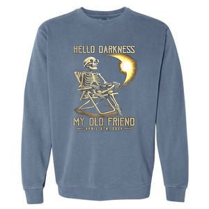 Hello Darkness My Old Friend Funny Skeleton Solar Eclipse Garment-Dyed Sweatshirt