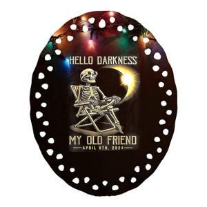 Hello Darkness My Old Friend Funny Skeleton Solar Eclipse Ceramic Oval Ornament