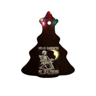 Hello Darkness My Old Friend Funny Skeleton Solar Eclipse Ceramic Tree Ornament