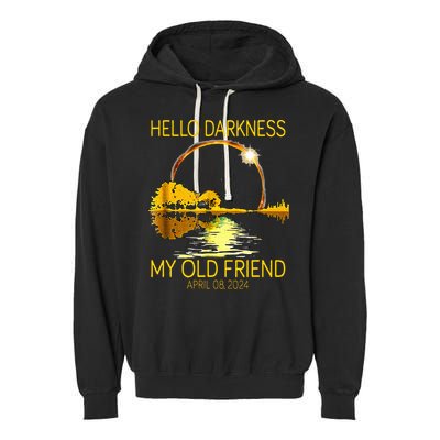 Hello Darkness My Old Friend Funny 2024 Solar Eclipse 4.8.24 Garment-Dyed Fleece Hoodie