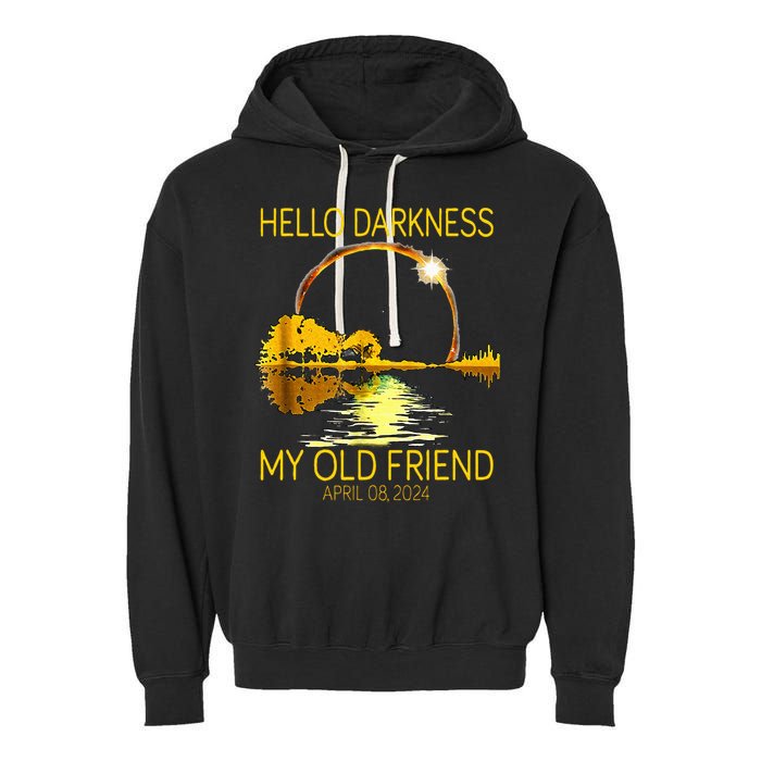 Hello Darkness My Old Friend Funny 2024 Solar Eclipse 4.8.24 Garment-Dyed Fleece Hoodie