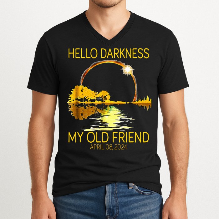 Hello Darkness My Old Friend Funny 2024 Solar Eclipse 4.8.24 V-Neck T-Shirt