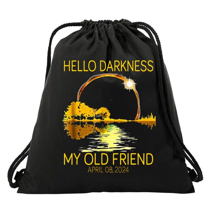 Hello Darkness My Old Friend Funny 2024 Solar Eclipse 4.8.24 Drawstring Bag