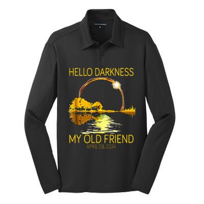 Hello Darkness My Old Friend Funny 2024 Solar Eclipse 4.8.24 Silk Touch Performance Long Sleeve Polo