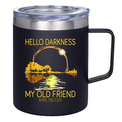 Hello Darkness My Old Friend Funny 2024 Solar Eclipse 4.8.24 12oz Stainless Steel Coffee Mug