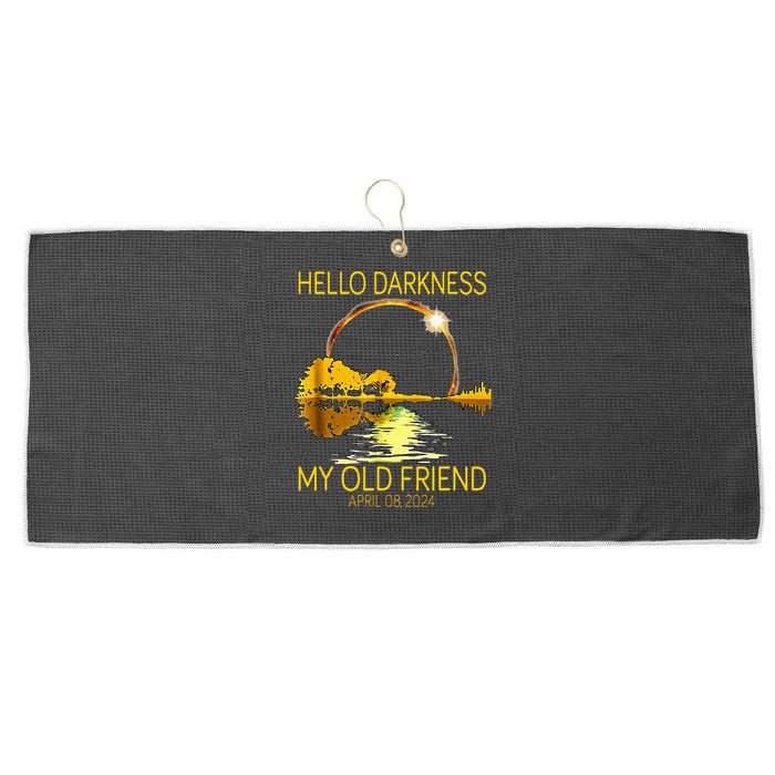 Hello Darkness My Old Friend Funny 2024 Solar Eclipse 4.8.24 Large Microfiber Waffle Golf Towel