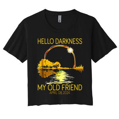 Hello Darkness My Old Friend Funny 2024 Solar Eclipse 4.8.24 Crop Top