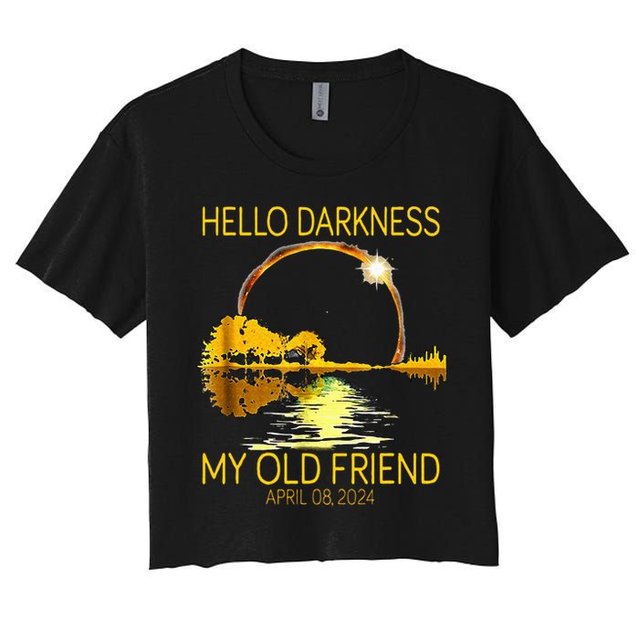 Hello Darkness My Old Friend Funny 2024 Solar Eclipse 4.8.24 Crop Top