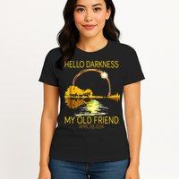 Hello Darkness My Old Friend Funny 2024 Solar Eclipse 4.8.24 Womens T-Shirt