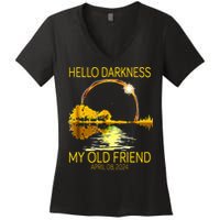 Hello Darkness My Old Friend Funny 2024 Solar Eclipse 4.8.24 Women's V-Neck T-Shirt