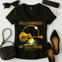 Hello Darkness My Old Friend Funny 2024 Solar Eclipse 4.8.24 Women's V-Neck T-Shirt