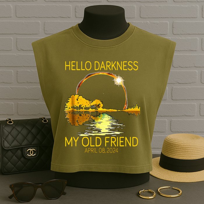 Hello Darkness My Old Friend Funny 2024 Solar Eclipse 4.8.24 Garment-Dyed Women's Muscle Tee