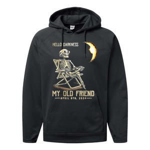 Hello Darkness My Old Friend Funny Skeleton Solar Eclipse Performance Fleece Hoodie