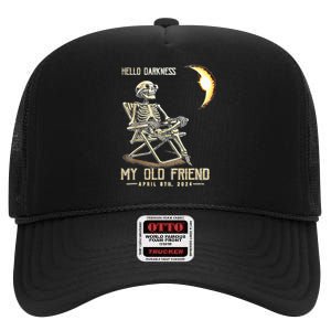 Hello Darkness My Old Friend Funny Skeleton Solar Eclipse High Crown Mesh Back Trucker Hat