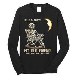 Hello Darkness My Old Friend Funny Skeleton Solar Eclipse Long Sleeve Shirt